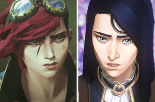 Vi and Caitlyn in two scenes from Arcane